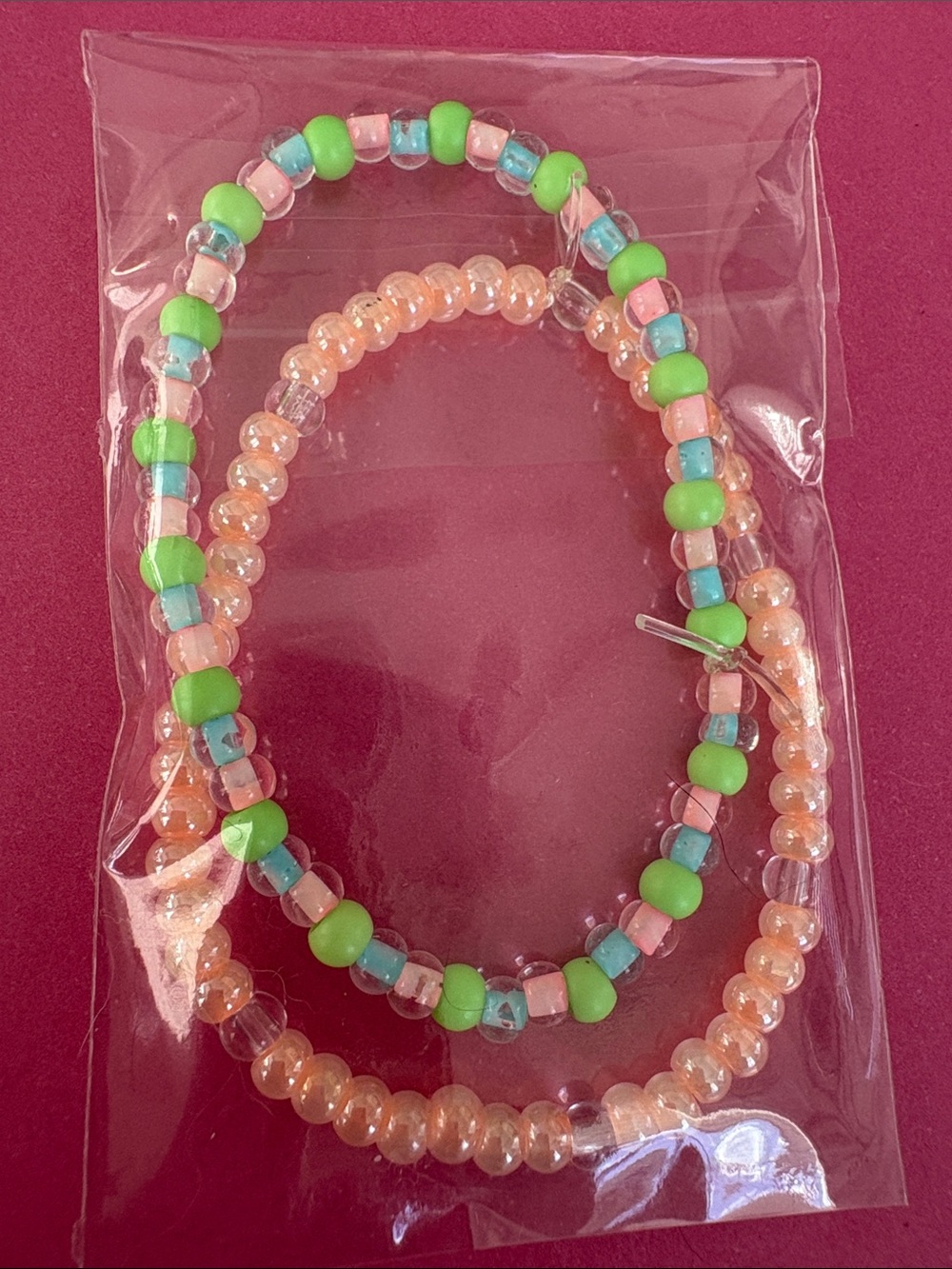 Beaded Stretch Bracelet Set - Pink & Green